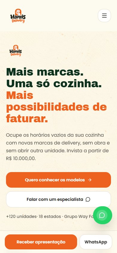 Captura da landing page Hands Delivery no celular